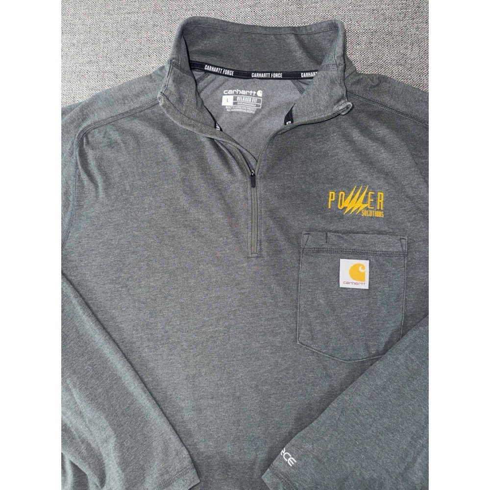 Carhartt Force Men's Large 1/4 Zip Pullover Shirt Gray Relaxed Fit Pocket Logo - Picture 4 of 9